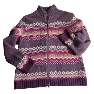 Vintage Eddie Bauer Purple and Pink Women's Cardigan Sweater